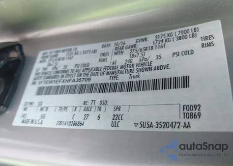 2017 Ford F-150 Xlt z USA, uszkodzony, nr VIN 1FTEW1EFXHFA35709